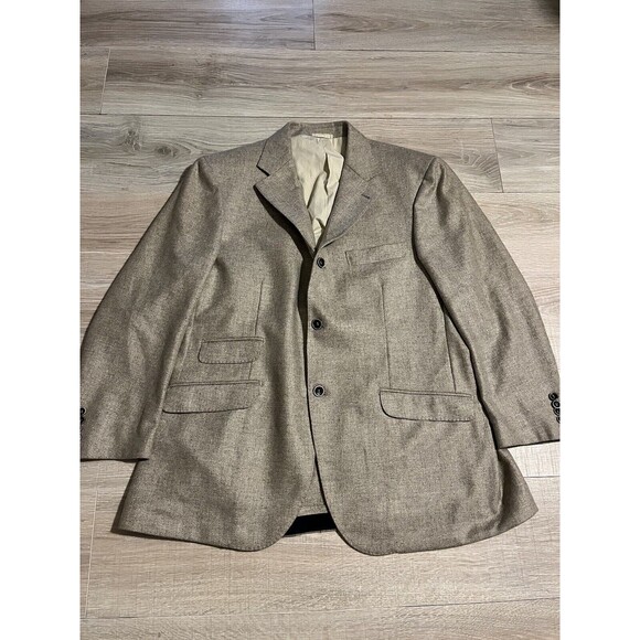 BRUNELLO CUCINELLI Camel Check Wool‎ Cashmere Blend Tan Sport Coat 54